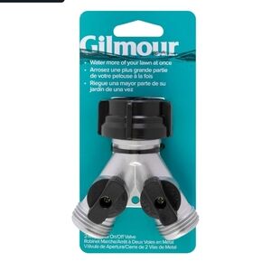 Gilmour 2-Way Metal Hose Splitter with Shut-Off Valves - Silver & Black